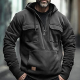 Riolio Half Zipper Men's Hoodies Solid Warm Fleece Sweatshirts Multi Pockets Male Hooded Jackets Thick Outdoor Polar