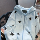 Riolio American Hiphop Star-printed Hooded Sweatshirt for Men and Women in Autumn and Winter Casual Zipper Cardigan Ins Niche Jacket