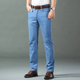 Riolio New Ice Silk Thin Denim Jeans For Men Blue Straight Stretch Cotton Pants Business Casual Lightweight Trousers Spring Summer