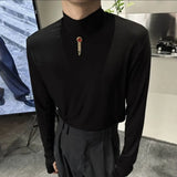 Riolio  Mens Autumn T-Shirt Pendant Decoration Slim Fit Bottoming Shirt Fashion Youth Trend Casual Long - Sleeve Top Men'S Clothing