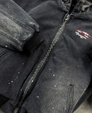 Riolio High Street Trendy Brand Streetwear Harajuku Retro Embroidery Splash Ink Wash Denim Jacket Men Hip Hop Casual Hooded Coat