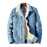 Riolio Men Winter Autumn Jacket Denim Inner Fleece Thicken Winter Jeans Jacket Coat Men's Turn-down Velvet Jacket Mens Fur Parkas