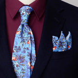 Riolio  2PCS Neck Tie Set 8CM Top Cotton Floral Printed Necktie Fashion Block Flower Suit Ties For Men Shirt Handkerchief Wedding Cravat