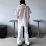 Riolio  Mens Shirts See-Through Sexy Casual Shirts Streetwear Fashion Vacation Breath Niche Short-Sleeved Tops Men'S Clothing New