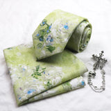 Riolio  3pcs Neck Ties Set Winter Style Floral Necktie For Men Women Pocket Square Daily Wear Brooches Wedding Groom Tuxedo Accessories