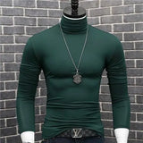 Riolio Luxury Men's Casual Turtleneck T-Shirts Autumn and Winter Tops Slim Collar Full Sleeve Innerwear Undershirt Golf Wear Men Tee