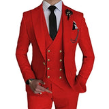 Riolio Fashion New Men Leisure Boutique Business Solid Color Wedding Suit Coat Pants Vest 3 Pcs Set Dress Blazers Jacket Trousers