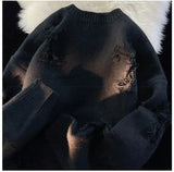 Riolio Y2k Streetwear Sweater Men New Retro Hole Fringed Sweater Loose Versatile Knitwear Pullovers Long Sleeve Jumpers Clothing