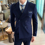 Riolio  ( Jacket + Vest + Pants ) New Men's Double-breasted Tuxedo Groom's Wedding Dress British Gentleman Suit 3Pcs Sets