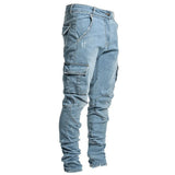 Riolio  Fashion Streetwear Ripped Skinny Jeans Men Side Mulit Pockets Denim Cargo Pants Slim Fit Pantalones Hombre Soft Elastic Joggers