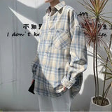 Riolio  Plaid Long-sleeved Shirt for Male Students Trendy Casual and Handsome Loose Shirt Jacket