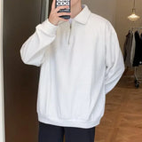 Riolio Solid Lapel Shirt Men's Autumn High Street Simple Half Zip Turn Down Collar Sweatshirt Light Mature Premium Feel Jacket