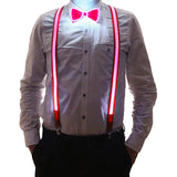 Riolio  LED Suspender Light Up LED Bow Tie Illuminated Belt Clips-on Braces Vintage Novelty Elastic Adjustable Suspender For Club Patry