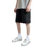 Riolio summer new men's loose casual denim shorts elastic waist drawstring black shorts brand men's clothing