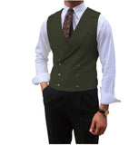 Riolio Men Vest Brown Solid Peaked Lapel Double Breasted Sleeveless Jacket Wedding Banquet Business Casual Slim Waistcoat