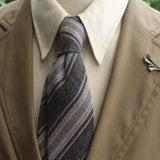 Riolio  2pcs Neck Tie Set Cotton Brown Striped Neck Ties For Men Women Girls Casual Style Shirt Accessories Brooch Black Plaid Neckties