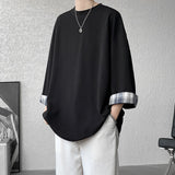 Riolio  Spring Summer Men's Ice Silk T-shirts Women Oversized Plaid T-shirt Korean Style Casual Seven sleeves T-Shirt Male