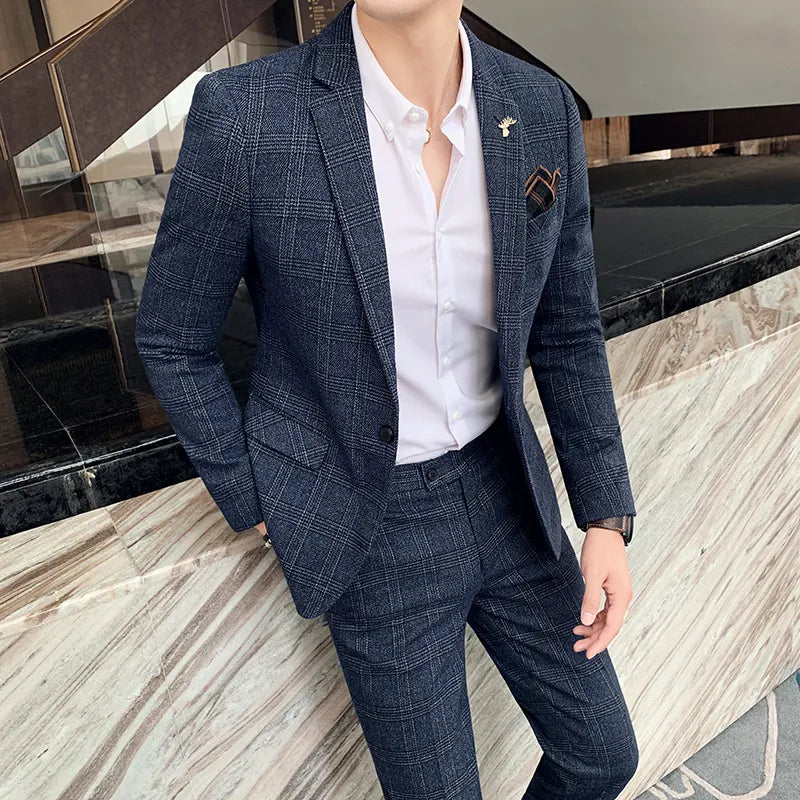 Buy HOS Men's Latest Coat Pant Designs Casual Business Wedding Suit 3  Pieces Suit/Men's Suits Blazers Trousers (XL, Blue) at