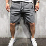 Riolio Men's Solid Color Frayed Hem Drawstring Shorts Hip Hop Streetwear Male Gyms Fitness Short Sweatpants Joggers Sportswear Shorts