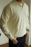 Riolio  New American Chic Men Polo Sweater Luxury Trendy Business V Neck Knit Solid Color Pullover Leisure Slim-fit Long Sleeve Knitwear