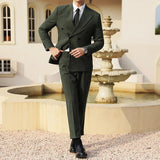 Riolio  Thickened Autumn Winter Men's Double Row Buttoned Casual Stripe Suit Two Piece Set Side Slit Business Casual Fashion Urban