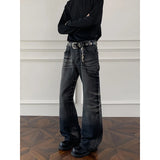 Riolio  Mens Straight Leg Jeans Business Casual Vintage Blue Denim Pants for Middle Aged Man Classic Fit man trousers