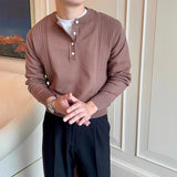 Riolio  Autumn Men Knitted Henry Sweaters Long Sleeve Solid Color Button-down Luxury Pullovers Korean Style Premium Basic Knitwear M-3XL