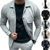 Riolio Casual Men's Heavy Twill Lapel Neck Long-sleeved Single-breasted Solid-color Slim-fit Jacket