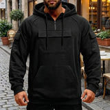 Riolio  Men's Half Zip Raglan Sleeve Hoodie with Arm Pockets Front Utility Pocket Casual Streetwear Sweatshirt with Multiple Colors