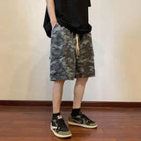 Riolio  American Retro Shorts Men's Loose Drawstring Multi-pocket Pure Cotton Camouflage Workout Five Points
