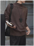 Riolio New Korean Fashion Men Sweater Light Luxury Trendy Turtleneck Knit Solid Color Pullover Leisure Retro Long Sleeve Basic Knitwear