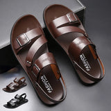 Comfortable Men's Sandals Solid Color Open Toe Mens Leather Sandals New Slippers Beach for Male Leather Footwear