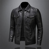 Riolio Men Luxury Black Faux Leather Jackets Men Zipper PU Coat Turn Down Collar Multi-pocket Slim Fit Clothing Man Plus Size 5XL-M