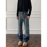 Riolio  Mens Straight Leg Jeans Business Casual Vintage Blue Denim Pants for Middle Aged Man Classic Fit man trousers