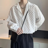 Riolio  Early Autumn Lightweight Long Sleeve Shirt Men's Korean Style Draped Design Hollow Out Shirt With Beautiful Drape