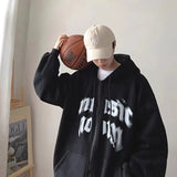 Riolio Grunge Zip Up Oversized Hoodie Vintage Street Letter Print Long Sleeve Sweatshirt Gothic Punk Y2k Winter Sportswear Women's Tops