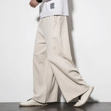 Riolio  Chinese Style Men Spring and Summer Loose Cotton Linen Wide-leg Sports Harlen Straight Casual Pants