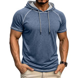 Riolio  Men's Short Sleeve Hoodie Contrast Stitch Raglan Sleeve Drawstring Casual Summer Pullover