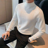 Riolio  Smart Casual Spring Autumn New Men Sweaters Mock Neck Solid Waffler Fashion Luxury Business Long Sleeve Pullovers Knitted Tops