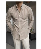 Riolio British Casual Seersucker Striped Long Sleeve Shirt Men's Slim Casual Business Shirt High Quality