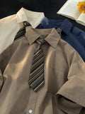 Riolio Loose Men's ort Sve Work irt Summer Casual Outerwear Vintage Japanese Sle Couple'sDK orm Pure Color arp Collar
