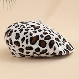 Riolio  Leopard Print Beret Hat, Autumn Winter New Vintage British Japanese Fashion Warm Versatile Painter Cap