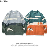 Riolio New 2025 Autumn Winter Men Cows Vintage Sweaters Pullover Mens O-Neck Korean Fashions Sweater Casual Harajuku Clothes Knitted
