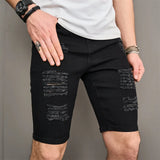 Riolio Street Men Holes Distressed Slim Beach Denim Shorts Summer Stylish Solid Male Casual Jean Five-point Pants