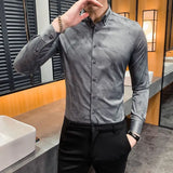 Riolio  Fashion Spring Autumn Men Clothing Shirts New Lapel Printing Streetwear England Smart Casual Office Social Long Sleeve Slim Tops