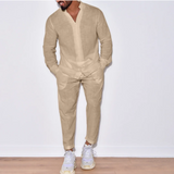 Riolio Autumn men's new fashion solid color suit cotton cardigan lapel long sleeve pants suit