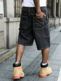 Riolio  Men's Summer Black-Grey Loose Baggy Denim Shorts