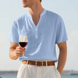 Riolio  Single-layer solid color breathable stand-up collar short-sleeved shirt men's fashion simple solid color shirt