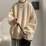 Riolio  Korean style trendy men and women retro personality round neck sweater couple autumn and winter loose retro casual knitted top