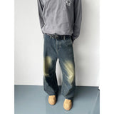 Riolio  Mens Jeans 2025 Autumn Fashion Loose Blue Washed Denim Pants with Knee Wrinkles Back Pocket Patchwork Design Denim trousers